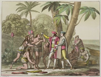 Cristóbal Colón (1451-1506) con nativos americanos, de 